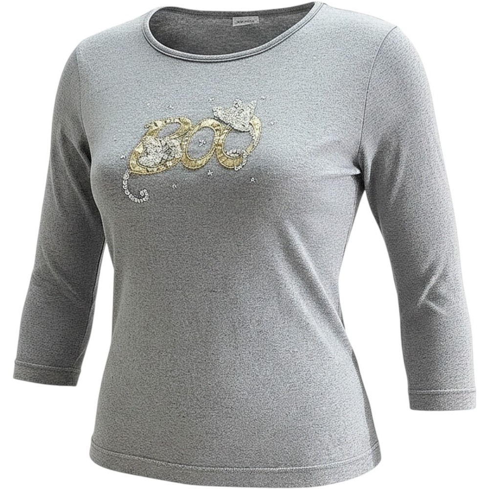 Women's L White Stag Gray Halloween Boo Ghost Sequin long sleeve Tee t-shirt top